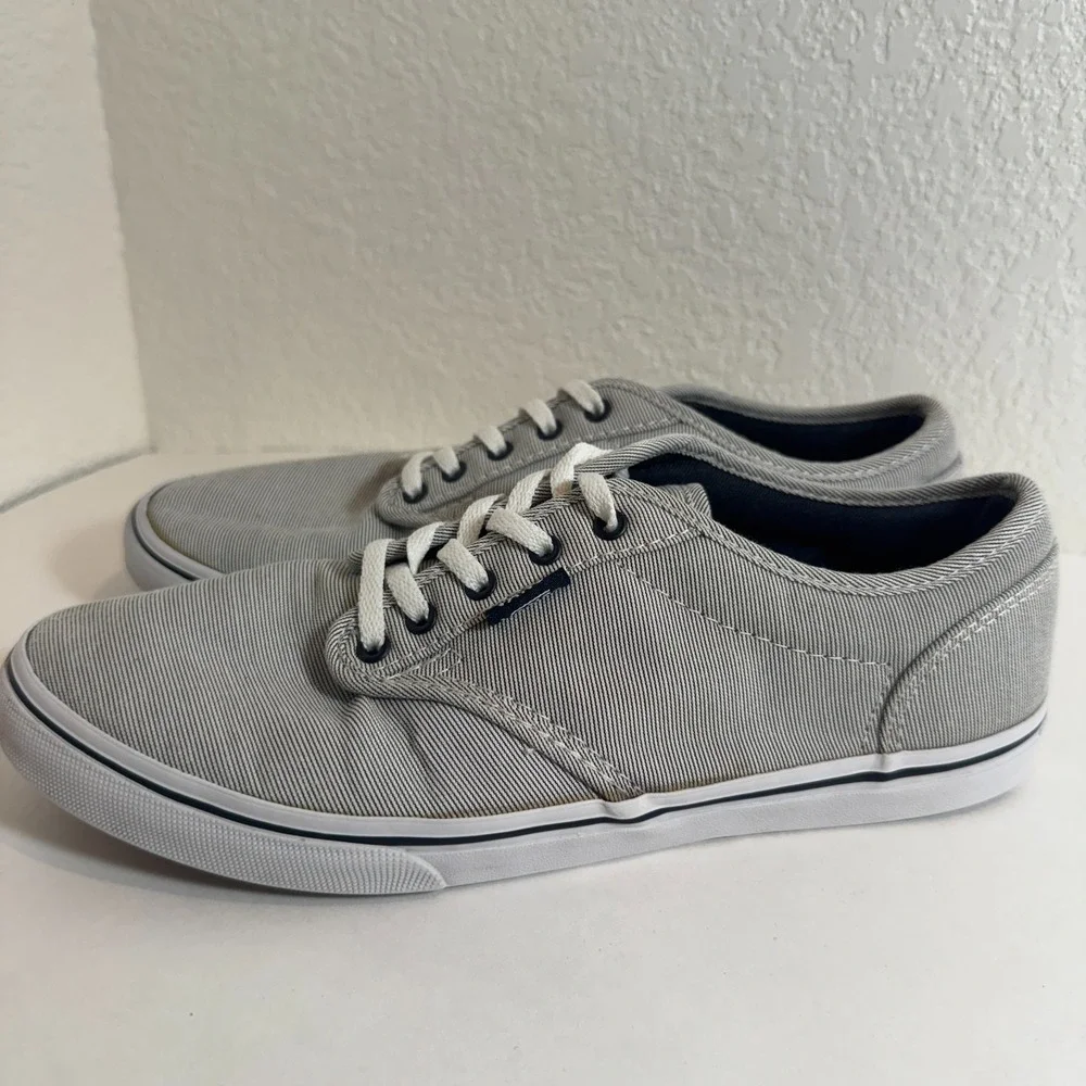 Vans Atwood Low Lace Up Skate Canvas Micro Stripe‎ Navy & White Shoes Womens 7